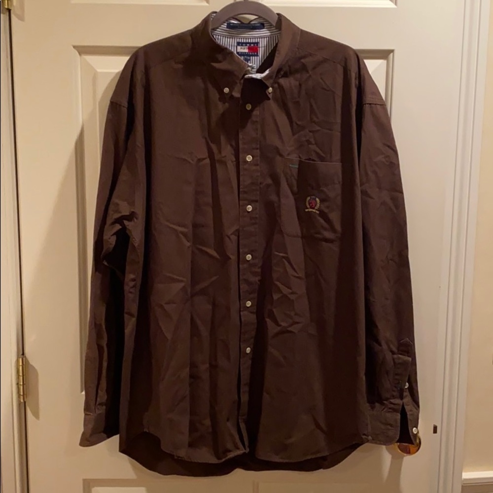 Tommy Hilfiger brown button down cotton shirt